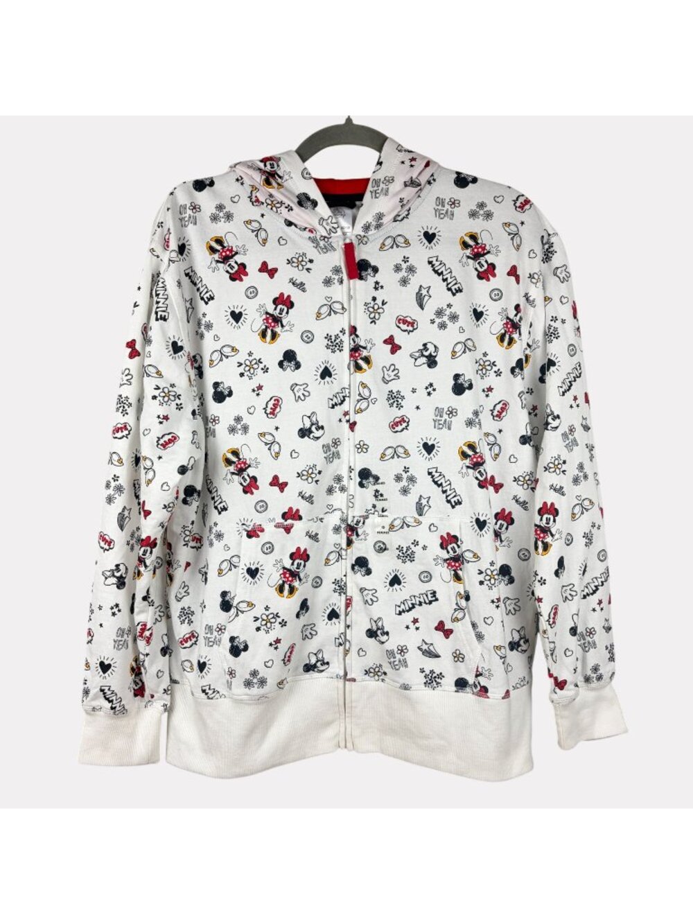 Disney Minnie Mouse Icons Full Zip Hoodie Womens Large White Black Red Hooded